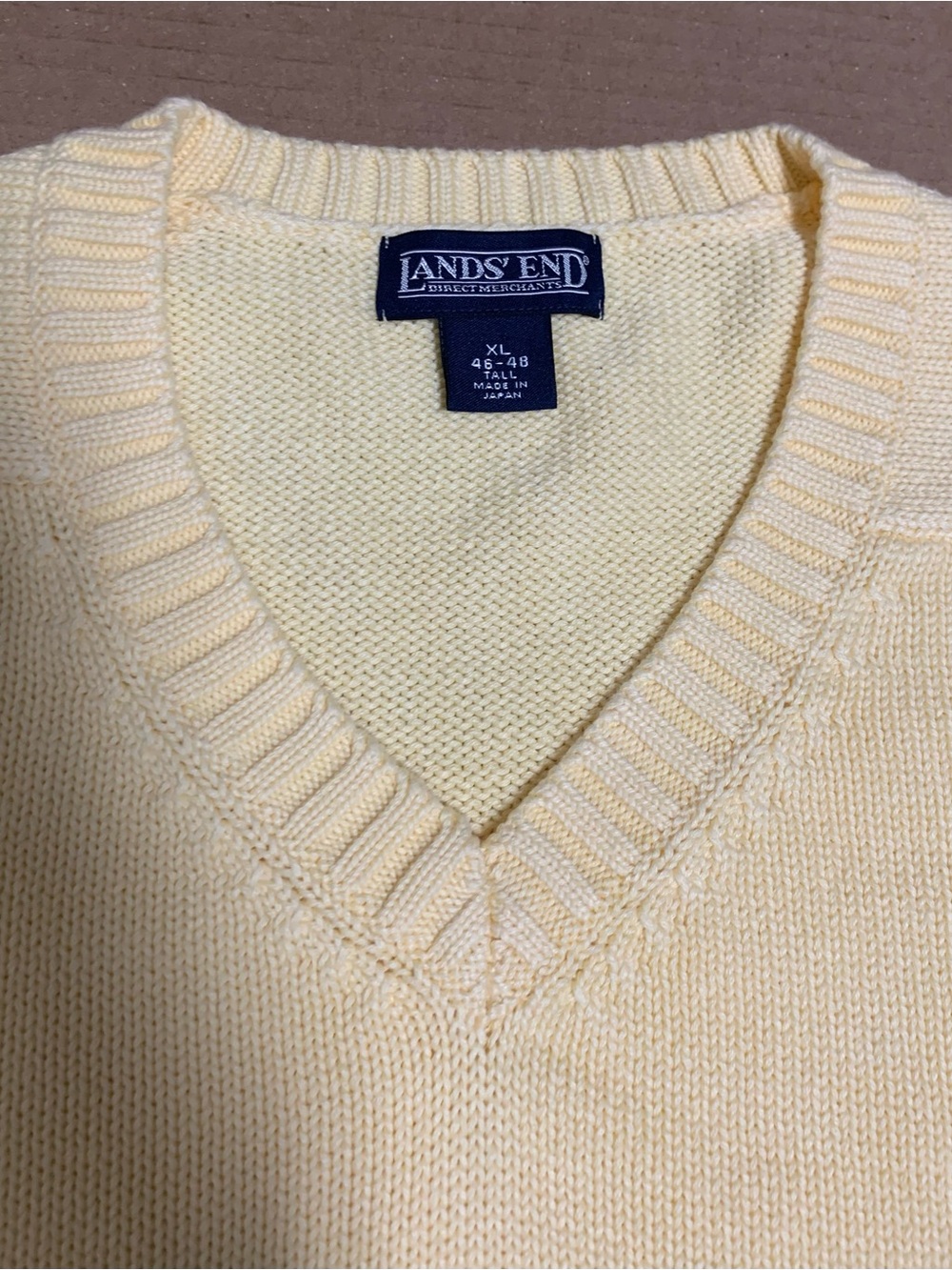 90's Lands End Men Sweater Yellow Knit V Neck Pullover JAPAN-LOOSE-XL  or 2XL